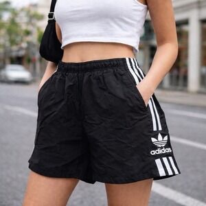 Adidas Originals Trefoil Shorts Women XS Black 3 Stripes Retro Y2K Streetwear